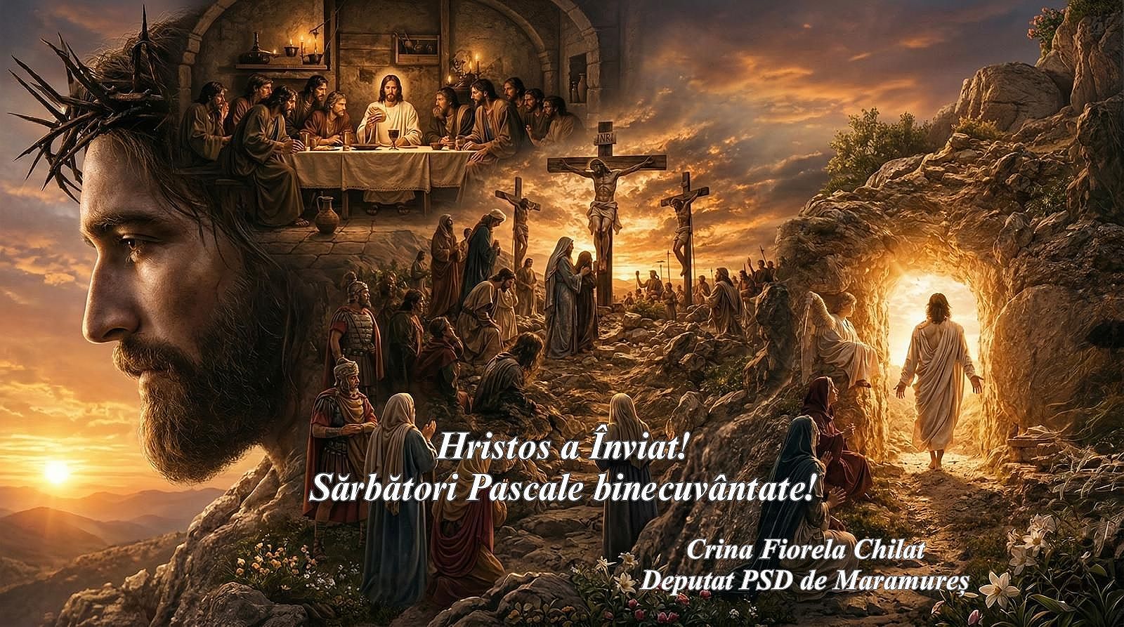 Mesaj de Paște transmis de deputatul Crina Fiorela Chilat cu imagine religioasă despre Învierea Domnului