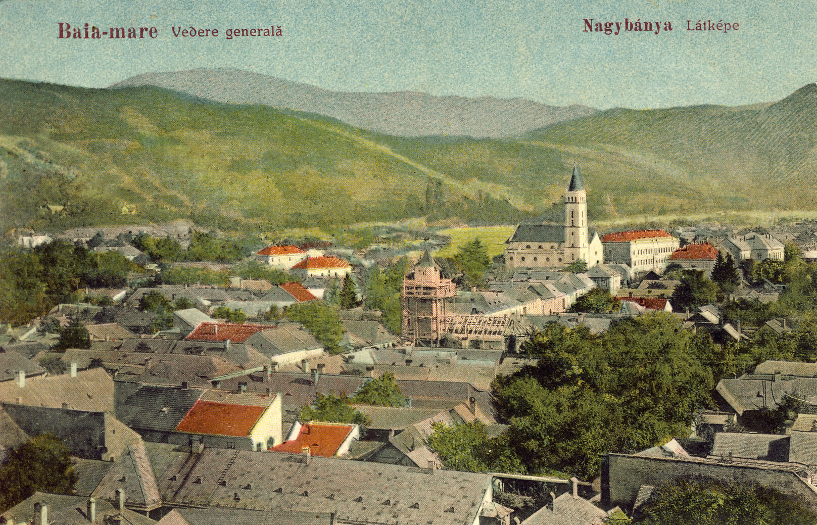 Imagine de arhivă cu Baia Mare, în care se regăsește și Palatul Episcopal sau fosta Școală Civilă de Fete.