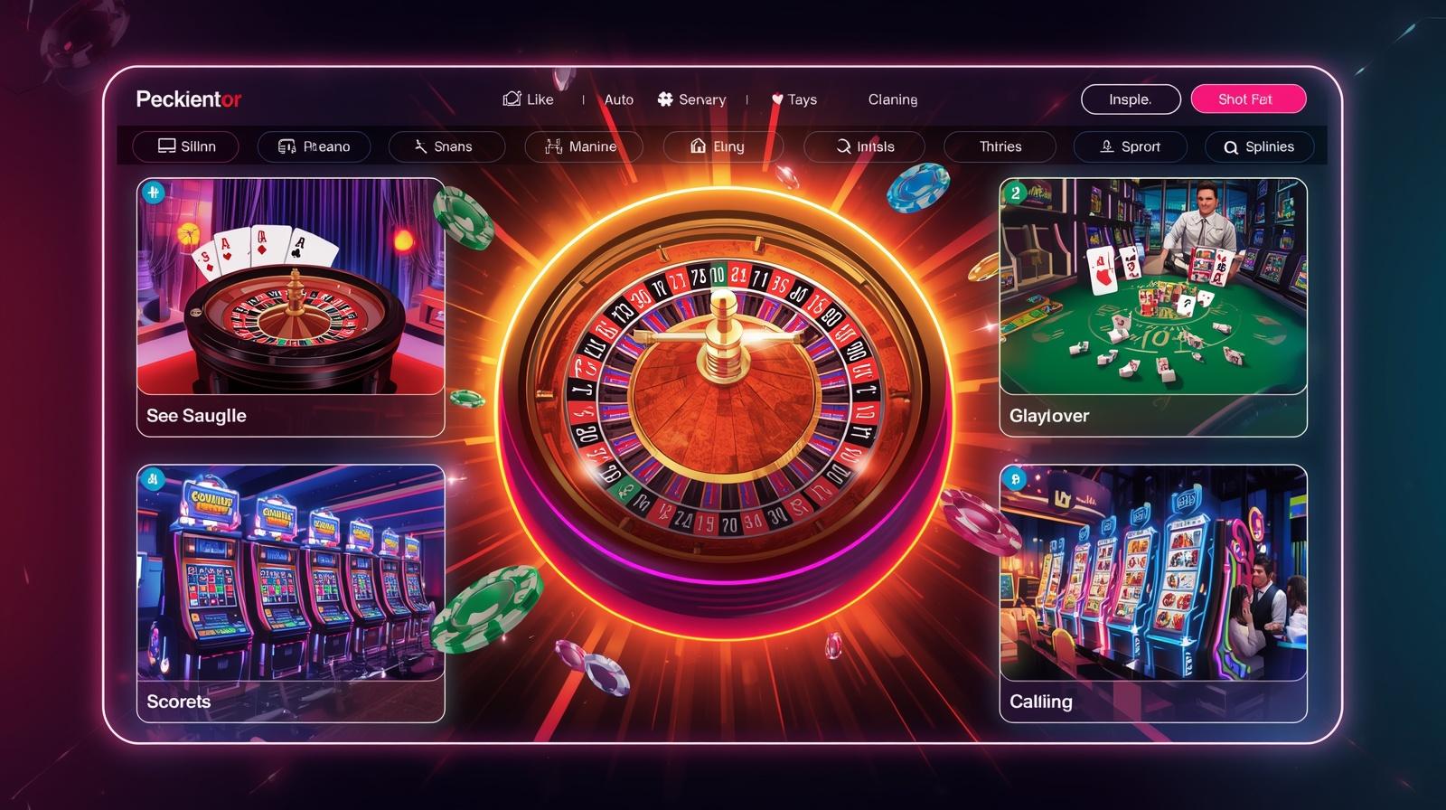 Interfață modernă de jocuri casino online cu efecte vizuale și micro-animații
