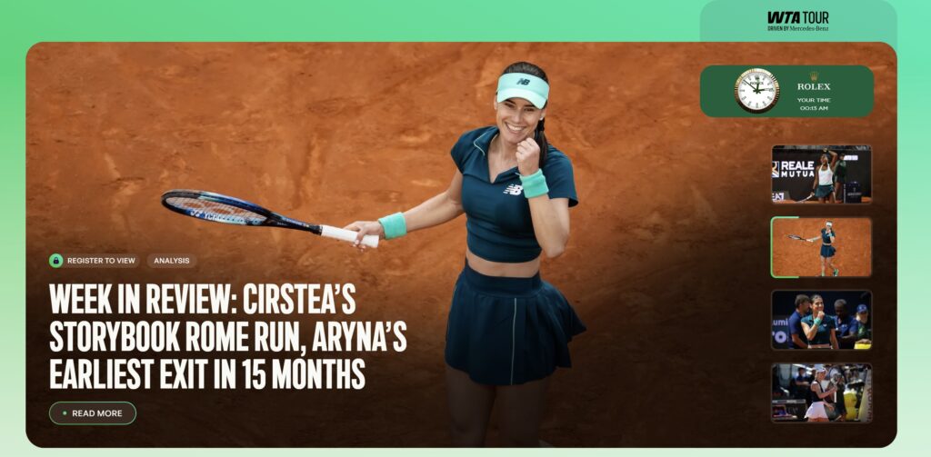Sorana Cîrstea în secțiunea Featured News de pe site-ul oficial WTA după parcursul de la Roma